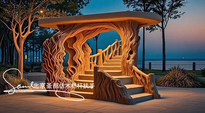 jimeng-2025-06-25-1379-正在施工制作的旅游區樓梯室外安全圍欄設計制作過程，美工正在施工制作，先用鋼筋焊接....jpeg